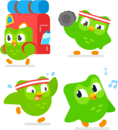 Duolingo mascot Duo expressions and activities